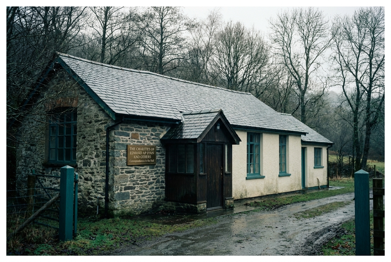 The exterior of Llanwrthwl Village Hall with a small brass plate beside the door.