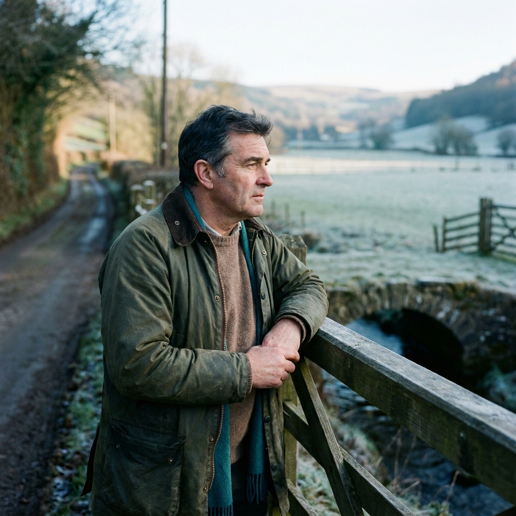Iolo on a five-bar gate above Llanwrthwl.